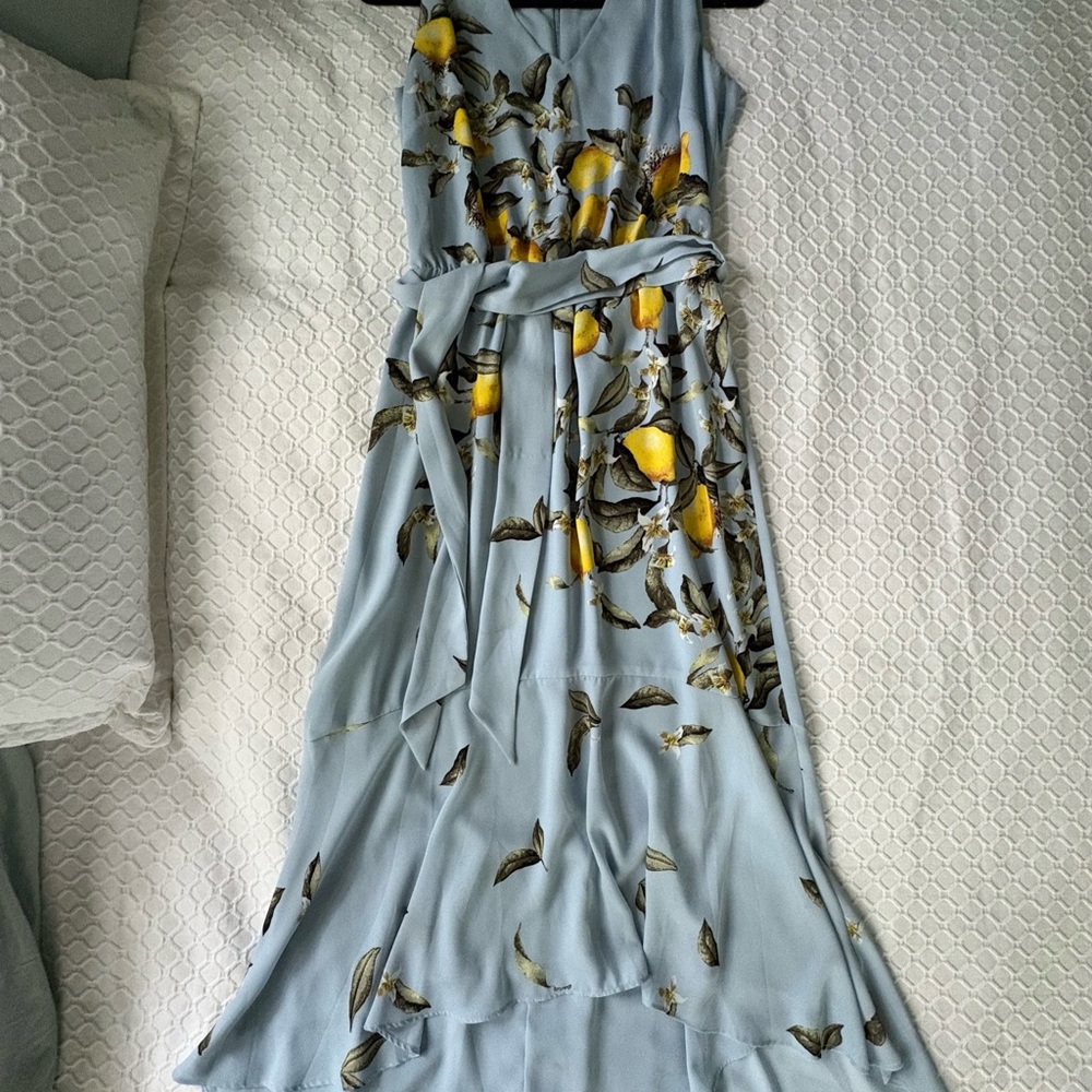 Elegant Blue and Yellow Floral Dress